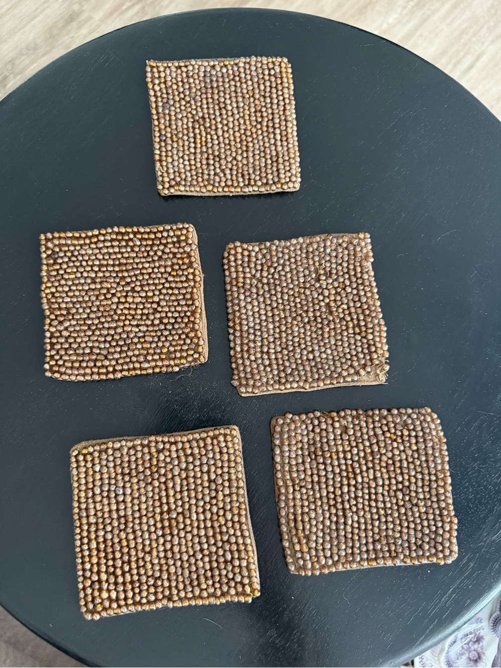 Dransfield & Ross Set of 5 Wood Beaded Cocktail Napkins Coasters